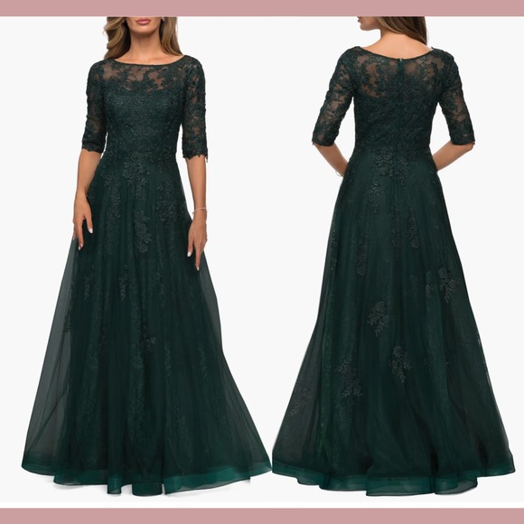 NWT $619 La Femme [ 6 ] Embroidered Floral Lace & Tulle‎...